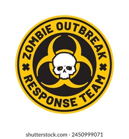 Vector yellow circle emblem zombie outbreak response team. Isolated on light background