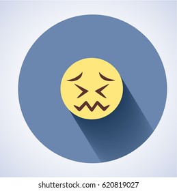 Vector yellow circle emoticon con. Angry face. Flat style with shadow