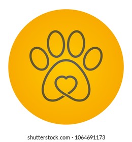 Vector yellow circle icon logo dog / cat track with heart