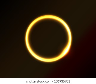 Vector yellow circle looks like ring of fire or sun in space. Dark background.