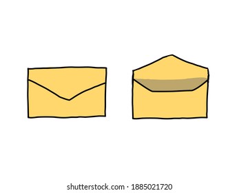 Vector of yellow closed and opened mail paper with white background. Letter icon concept for communication.