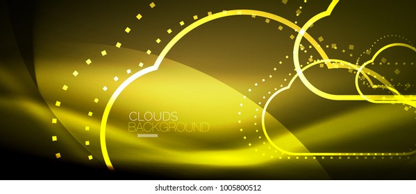 Vector yellow cloud computing, storage concept, neon digital background