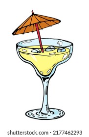 Vector Yellow Cocktail With Little Drink Umbrella