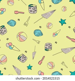 Vector Yellow Colorful Beach Doodle Background pattern