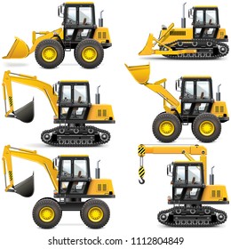 Vector Yellow Construction Machinery Isolated On White Background