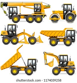 Vector Yellow Construction Machinery Set 2 isolated on white background