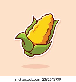 vector yellow corn vegetable. cute cartoon icon . For funny sticker. Flat illustration design style.