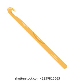 Vector yellow crochet hook. Cozy crafting hobby. Knitting. Steel crochet hook in flat design.