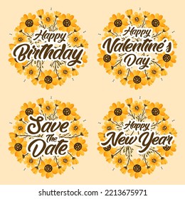 Vector yellow daisy flower greeting card and invitation template for birthday or valentine day and happy new year.