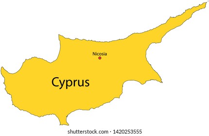 Vector yellow detailed map of Cyprus island isolated on white background