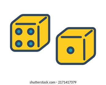 Vector yellow dice. Casino gambling. Board and tabletop games. Outline. Retro dice.
