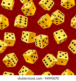 Vector yellow dice on red seamless background