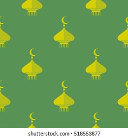 Vector Yellow Dome Icon Seamless Pattern Isolated on Green Background