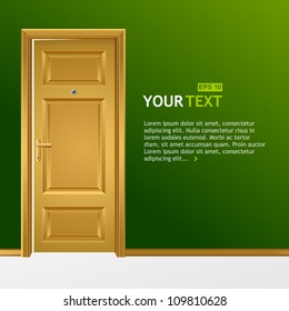 Vector yellow door in the green wall for text
