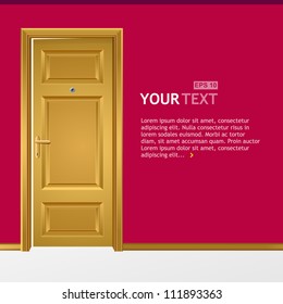 Vector yellow door in the pink wall for text