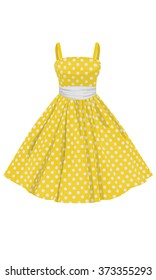 Vector yellow dress with white polka dots with straps