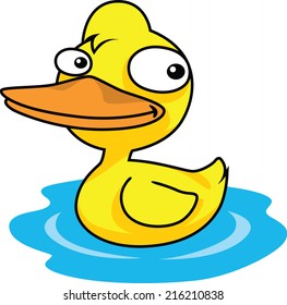 The vector yellow duck on the water with white background