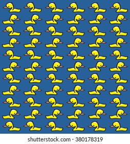 Vector with yellow ducks on blue water.