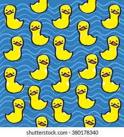 Vector with yellow ducks on blue water.
