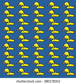 Vector with yellow ducks on blue water.
