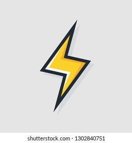 Vector Yellow Electric Lightning Bold Icon For Electric Power Logotype, Poster, T Shirt. Thunder Icon. Storm Pictogram. Flash Light Sign. 10 Eps