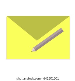 Vector Yellow Envelope Flat Icon and pen