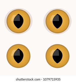 Vector yellow eyes of cat, snake, crocodile, lizard, gecko or frog. Volume illustration of eyes on a white background. 