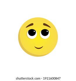 Vector yellow face isolated on a white background with upturned eyes, raised eyebrows, and cute smile