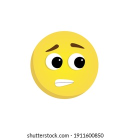 Vector yellow face isolated on a white background with big eyes, raised eyebrows, and sad sad mouth