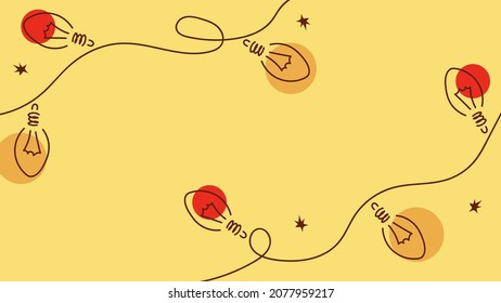 Vector yellow festive background with garlands of light bulbs and stars. Place for text, template. Minimal style. Happy New Year, Merry Christmas. Holiday, decoration