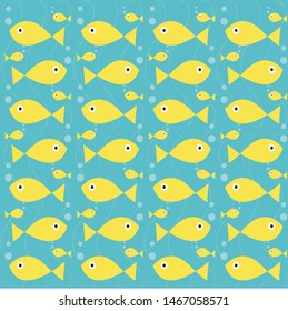 vector yellow fish seamless pattern on blue background