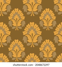 Vector yellow floral damask seamless pattern background