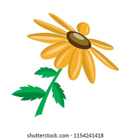 Vector yellow flower illustration. Perspective view