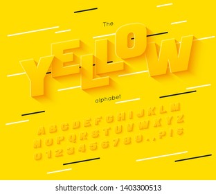 Vector yellow  font and alphabet. Summer letters and numbers