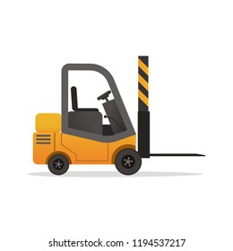 Vector yellow forklift truck on white background. Isolated electric uploader of flat cartoon style