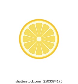 Vector yellow fresh lemon icon. Lemon fruit on white isolated background. Lemon slice