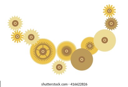 Vector yellow gears. Cogwheels connection.