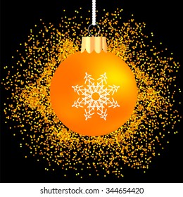 Vector Yellow Glass Ball on Yellow Star Background. Gold Glass Ball on Dark Background