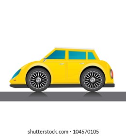 vector yellow glossy car icon. toy car. kids background.