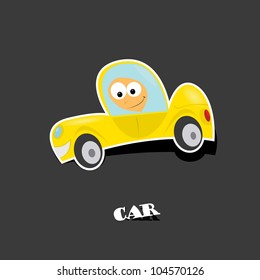vector yellow glossy car icon. toy car. kids background.