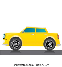 vector yellow glossy car icon. toy car. kids background.