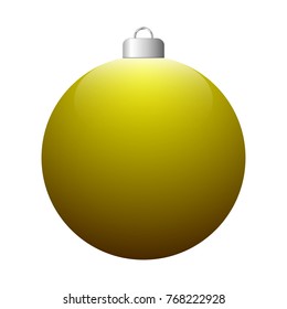 Vector yellow glossy Christmas ball isolated on white background