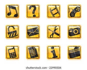 Vector yellow glossy icons set