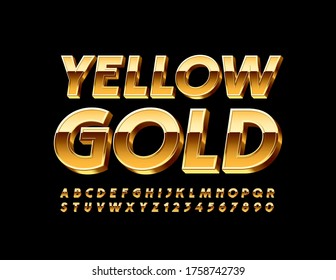 Vector Yellow Gold Alphabet letters and Numbers. Rich 3D Font