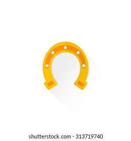 vector yellow gold colored flat design horseshoe lucky sign isolated illustration on white background with shadow 