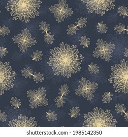 Vector yellow gold leaves flowers seamless pattern
