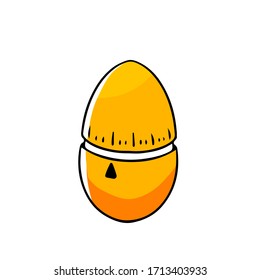 Vector yellow golden egg timer. Kitchen item. Illustration on the theme of food and cooking, countdown isolated on a white background