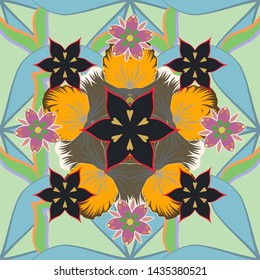 Vector yellow, gray and blue pattern for your design. Modern geometric seamless pattern for wrapping paper, printing, fabric or textile. Vintage ornament.