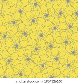 Flores de cerezo gris amarillo vectorial patrón transparente