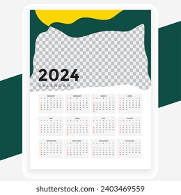 vector yellow and green 2024 wall calendar design